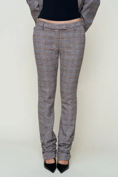 Danielle Guizio Ny Cora Ruched Hem Tartan Pant In Gray