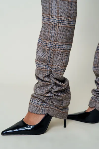 Danielle Guizio Ny Cora Ruched Hem Tartan Pant In Gray