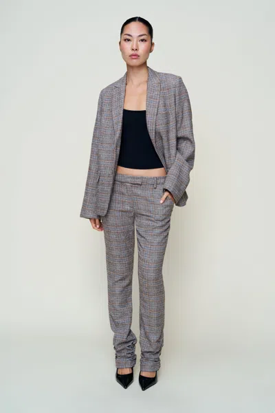 Danielle Guizio Ny Cora Ruched Hem Tartan Pant In Gray