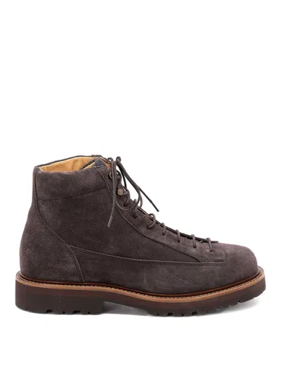 Brunello Cucinelli Stringed Boots In Suede Leather In Multi