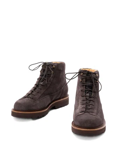 Brunello Cucinelli Stringed Boots In Suede Leather In Multi