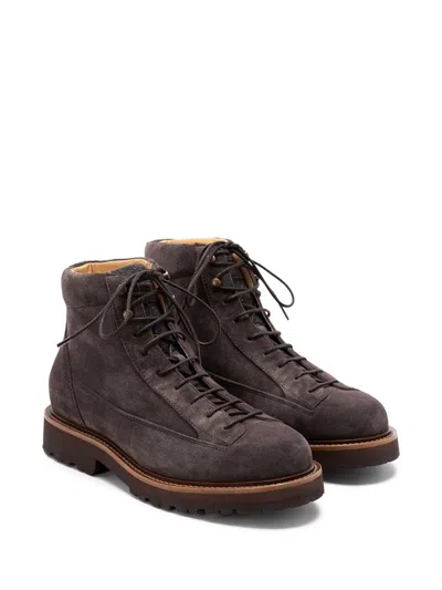 Brunello Cucinelli Stringed Boots In Suede Leather In Multi