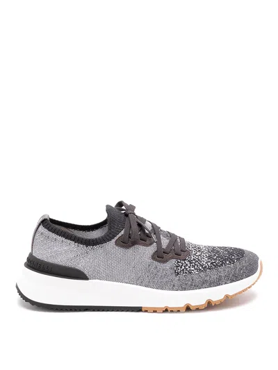 Brunello Cucinelli Knit Sneakers In Gray