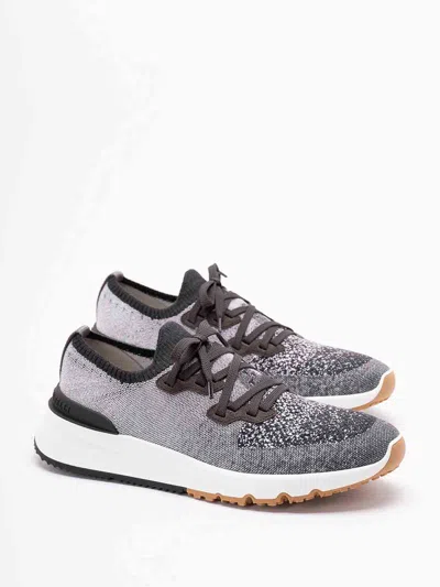 Brunello Cucinelli Knit Sneakers In Gray