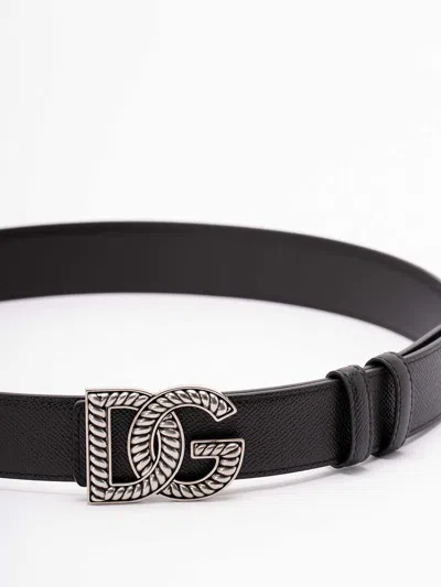 Dolce & Gabbana Black Belt With Logo Plaque On The Front In Leather Man In Multi