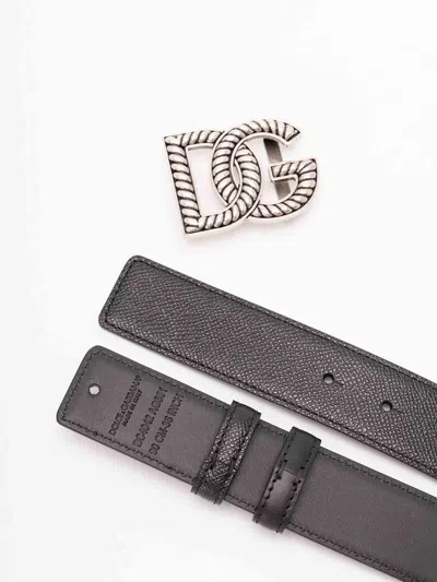 Dolce & Gabbana Black Belt With Logo Plaque On The Front In Leather Man In Multi