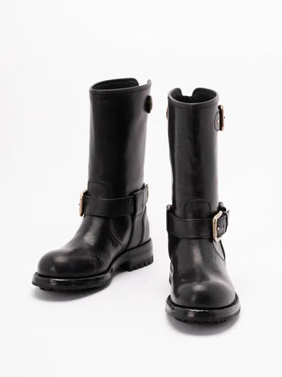 Dolce & Gabbana Black Leather Boot With Buckles In Black