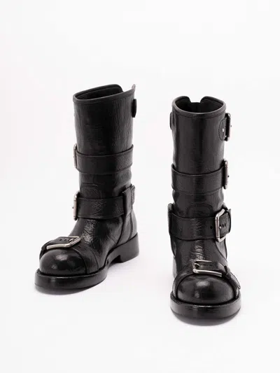 Dolce & Gabbana Black Leather Boots With Straps In Black