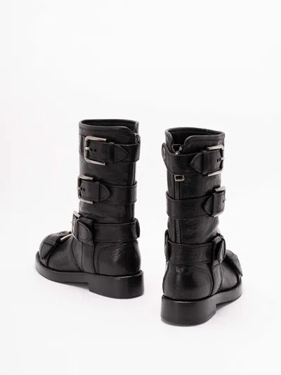 Dolce & Gabbana Black Leather Boots With Straps In Black