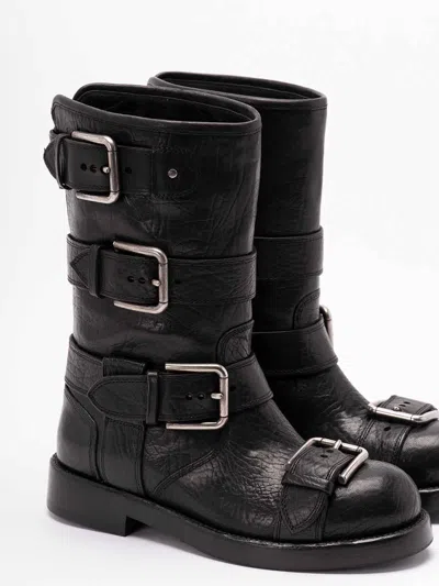 Dolce & Gabbana Black Leather Boots With Straps In Black