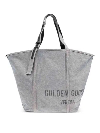 Golden Goose Soft Textured Grey Shoulder Bag With Versatile Carrying Options In Blue