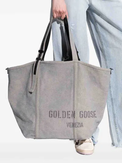 Golden Goose Soft Textured Grey Shoulder Bag With Versatile Carrying Options In Blue