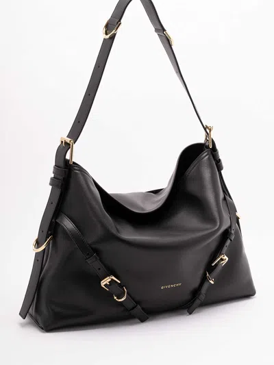Givenchy Medium Voyou Buckle Shoulder Bag In Tumbled Leather In Black
