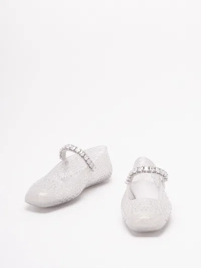 Jimmy Choo Square Toe Ballerinas With Crystal Strap In Silver