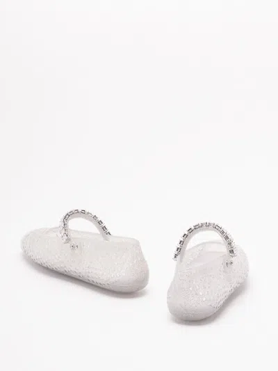 Jimmy Choo Square Toe Ballerinas With Crystal Strap In Silver