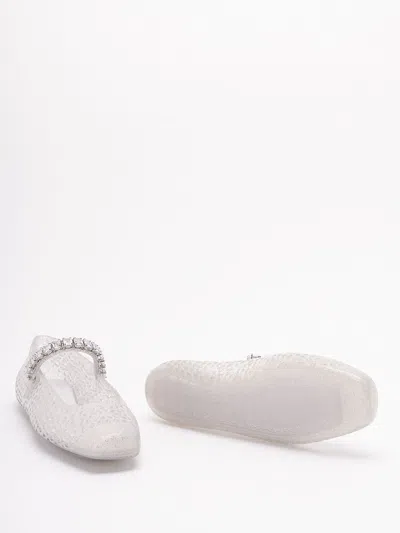 Jimmy Choo Square Toe Ballerinas With Crystal Strap In Silver