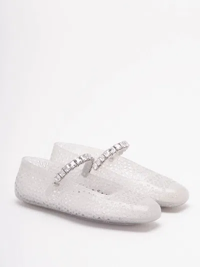 Jimmy Choo Square Toe Ballerinas With Crystal Strap In Silver