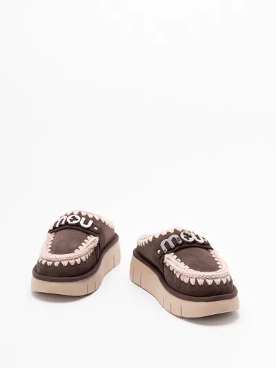 Mou Bounce Clog Slipper-mule In Brown Suede In Black