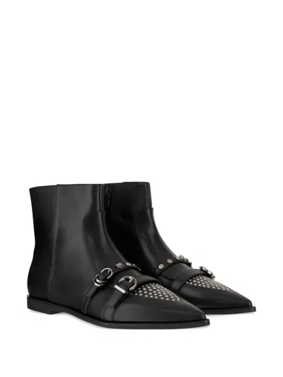 Pinko Leather Boots With Studs And Straps In Black