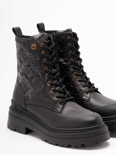 Pinko Mia 25 Chunky Sole Ankle Boot Nylon In Black