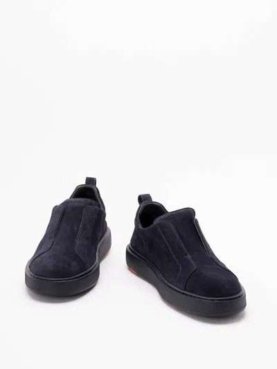 Santoni Suede Sneakers In Blue