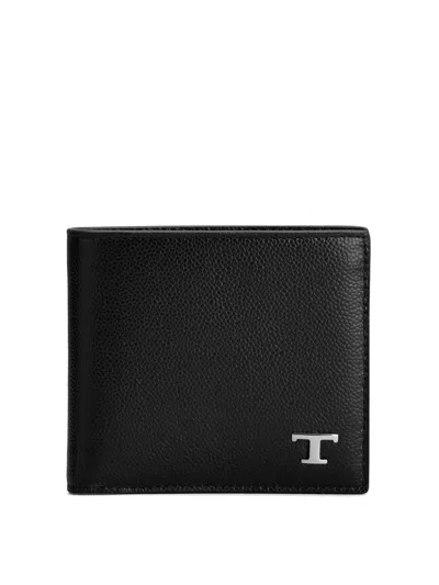 Tod's Leather Wallet With Logo Plaque In Black