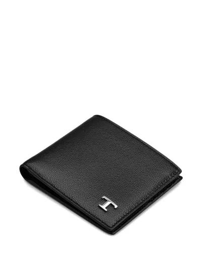 Tod's Leather Wallet With Logo Plaque In Black