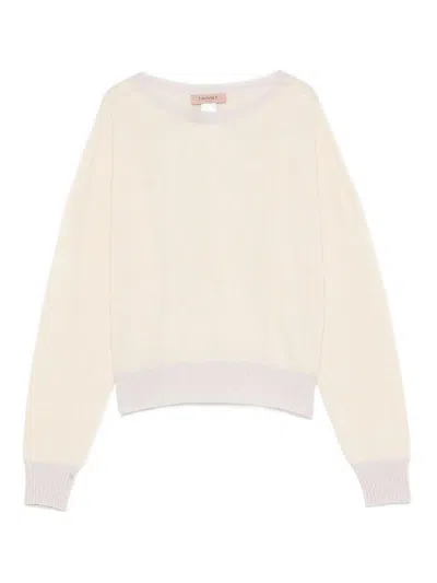 Twinset Twin-set Boat Neck Sweater In Soft Wool-cashmere Blend In White