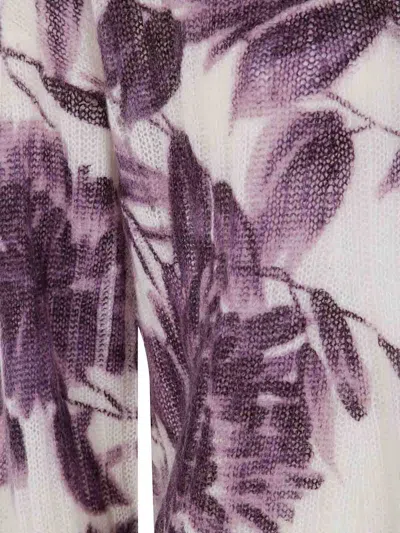 Twinset Twin-set Cropped Sweater With Floral Pattern And Textured Finish In Purple