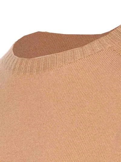 Twinset Twin-set Beige Crew Neck Sweater In Soft Wool-cashmere Blend In Brown