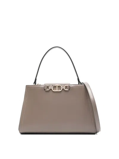 Twinset Twin-set Structured Handbag With Metal Clasp And Versatile Carrying Options In Gray