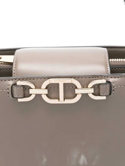 Twinset Twin-set Structured Handbag With Metal Clasp And Versatile Carrying Options In Gray