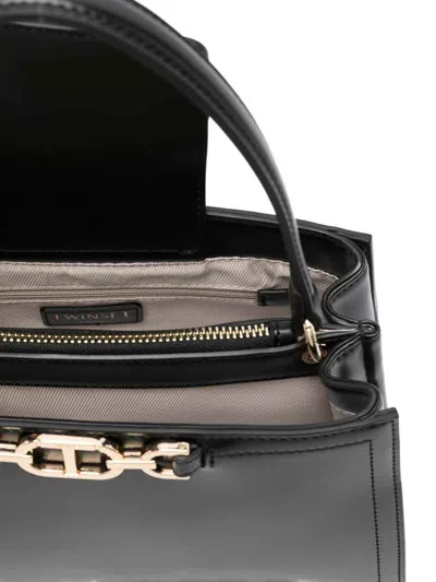 Twinset Twin-set Structured Black Handbag With Gold-tone Clasp In Black