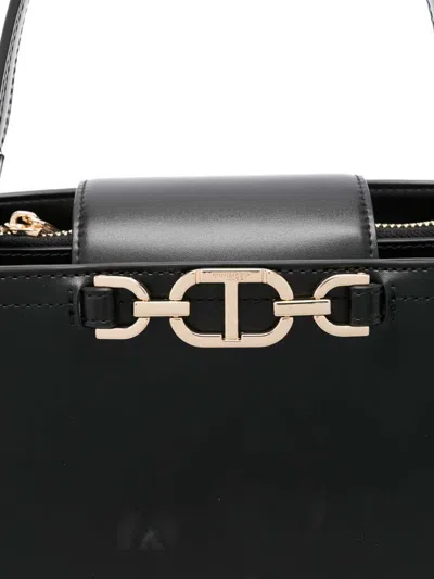 Twinset Twin-set Structured Black Handbag With Gold-tone Clasp In Black