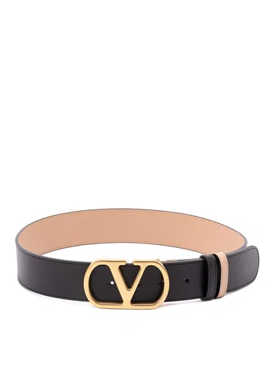 Valentino Garavani Vlogo Signature Leather Reversible Belt In Sand
