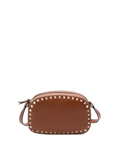 Valentino Studded Leather Crossbody Bag With Chain Strap In Brown