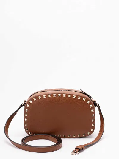 Valentino Studded Leather Crossbody Bag With Chain Strap In Brown