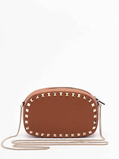 Valentino Studded Leather Crossbody Bag With Chain Strap In Brown