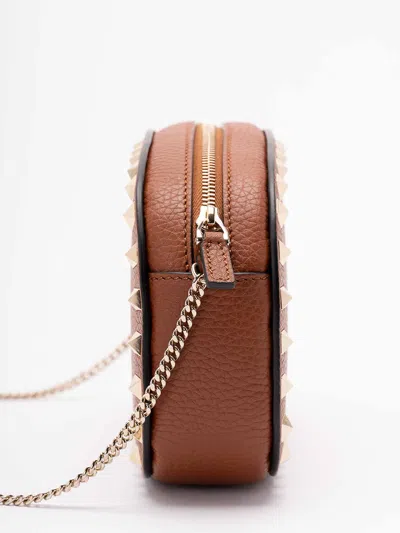 Valentino Studded Leather Crossbody Bag With Chain Strap In Brown