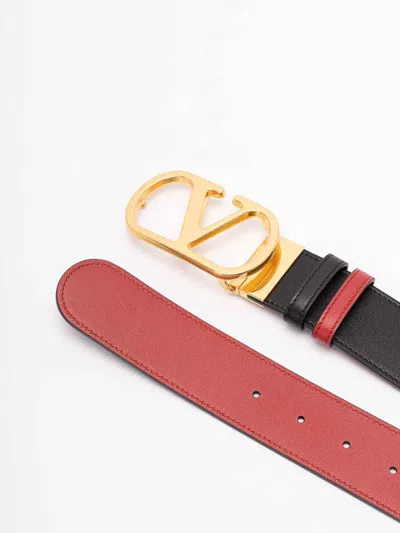 Valentino Adjustable Two-tone Reversible Belt With Gold-tone Buckle In Black