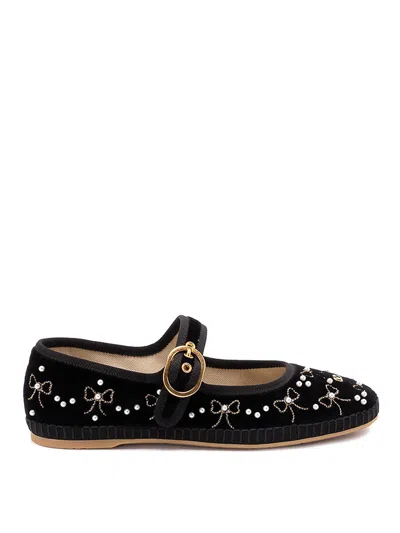 Valentino Signature Vlogo Ballerina Shoes In Velvet In Black
