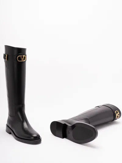 Valentino Garavani Vlogo Signature Calfskin Boot 30mm Woman Black 38.5