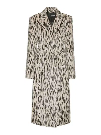 Rotate Birger Christensen Rotate Zebra Print Long Coat With Double-breasted Design And Large Lapels In Gray