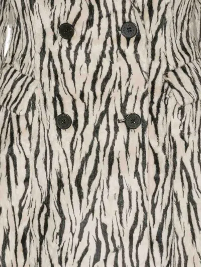 Rotate Birger Christensen Rotate Zebra Print Long Coat With Double-breasted Design And Large Lapels In Gray