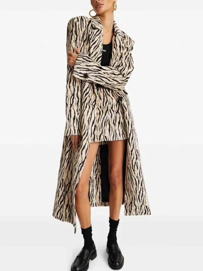 Rotate Birger Christensen Rotate Zebra Print Long Coat With Double-breasted Design And Large Lapels In Gray
