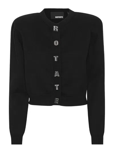 Rotate Birger Christensen Rotate Cropped Black Sweater With Padded Shoulders And Button Embellishments In Black
