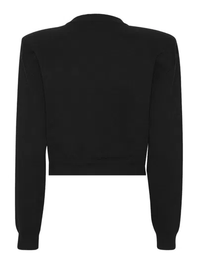 Rotate Birger Christensen Rotate Cropped Black Sweater With Padded Shoulders And Button Embellishments In Black