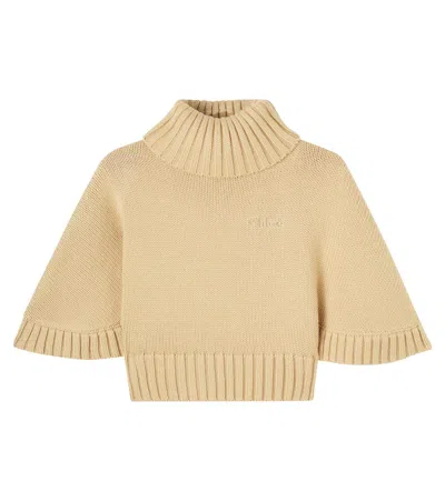 Chloé Turtleneck Cotton And Wool Sweater In Brown