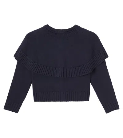 Chloé Kids Knitted Cape Cardigan In Blue