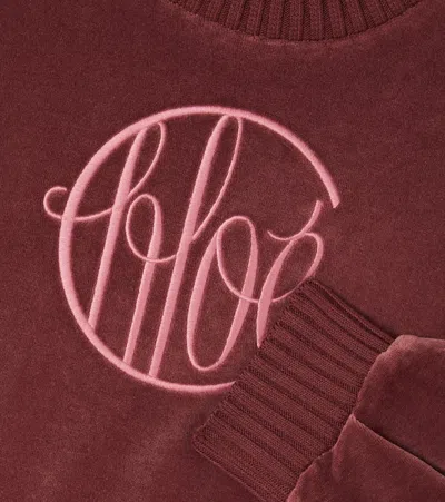 Chloé Logo Cotton Velvet Sweater In Burgundy